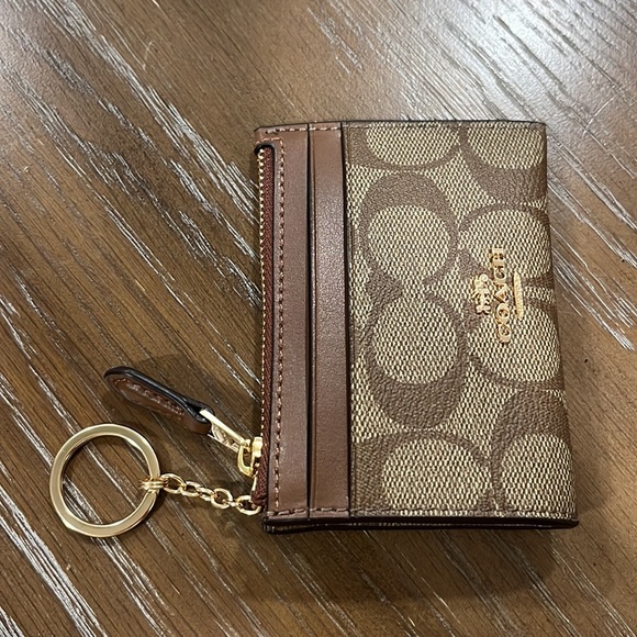 Coach Signature Mini Skinny ID Card Case Key Chain Wallet - Picture 4 of 16